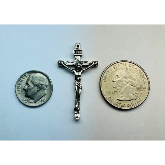 Sterling Silver 925 Textured Crucifix Pendant Oxidized Hammered Finish Religious - Picture 10 of 11